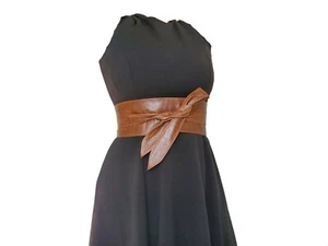 Distressed Brown Leather Obi Belt, Wide Wrap Trendy Sash Stylish Tie Belt, Dean - Picture 1 of 4
