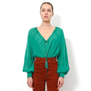 Saint Laurent YSL (Slimane) Seide Chiffon Kordelzugbluse smaragdgrün FR 36 - Bild 1 von 5