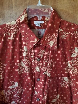 The Territory Ahead 男式纽扣衬衫橙色印花长袖花卉 XL,二手状况完好 — 第 1/4 张图片