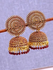 Traditional Indian Earrings Bollywood Pearl GoldPlated Women Jhumki Earings Gift - Picture 1 of 20