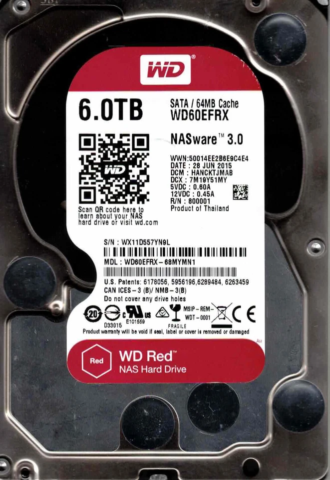 WD60EFRX-68MYMN1,  HANCKTJMAB,  WESTERN DIGITAL SATA 6TB JUN 2015  WX11 - Image 1 of 1