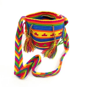 Small Bag Wayuu Handmade Bucket Bag Crossbody Neon - Picture 1 of 10