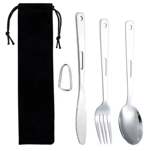 3Pcs Stainless Steel Camping Picnic Cutlery Utensil Set Spoon Fork Knife Tool - Picture 1 of 5