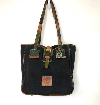 Bolso de Mano Dooney & Bourke Vintage Lona Borde de Cuero Clásico Tribal Hebilla de Latón Foto 1 de 4