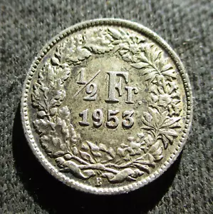 OLD SILVER 1/2 FRANC 1953 COIN OF SWITZERLAND HELVETIA Ag - Picture 1 of 2