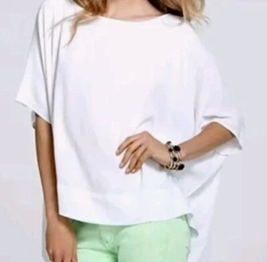 Diane von Furstenberg $198 NEW HANKY Oversized Crepe Blouse Top White Sz P/S - Picture 1 of 10