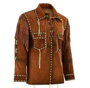 Herren Indianer Cowboy Lederhemd Fransen Wildleder Hemd - Western Jacke - Bild 1 von 3