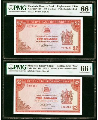 Bank of Rhodesia 2 Dollar 1979 Pick 39b* Replacement/Star Note PMG 66 EPQ - Image 1 of 2