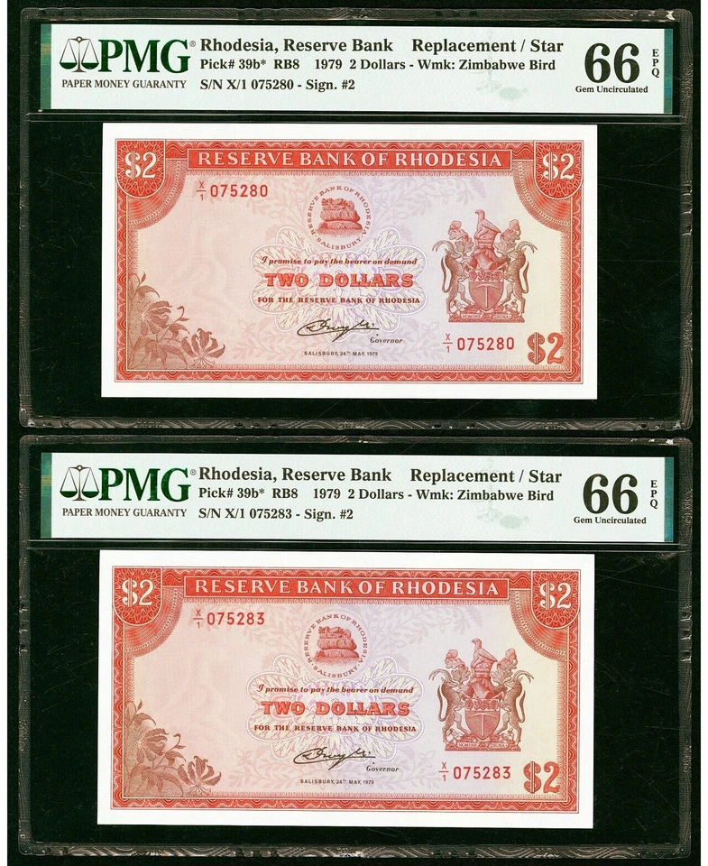 Bank of Rhodesia 2 Dollar 1979 Pick 39b* Replacement/Star Note PMG 66 EPQ - Image 1 of 2