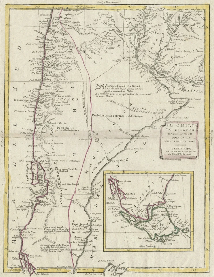 Mapa antiguo "Il Chili lo Stretto Magellanico" (Chile) Antonio Zatta, 1794 Foto 1 de 4