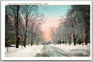 Vtg East Northfield Massachusetts MA Main Street Winter View 1920s Old Postcard - Picture 1 of 2