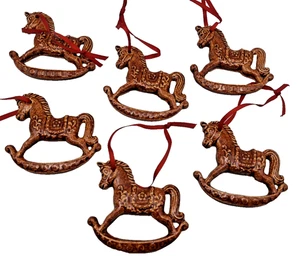 Vintage Enamel Cast Metal Rocking Horse Christmas Ornament Set of 6, 1940's - Picture 1 of 7