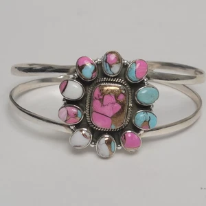 Beautiful Cotton Candy Turquoise Cuff Bracelet. 925 Sterling Silver. Size 6-9 - Picture 1 of 10
