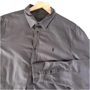 Camisa Allsaints Para Hombre Talla Grande Huntington Manga Larga Abotonada Gris Informal - Imagen 1 de 12