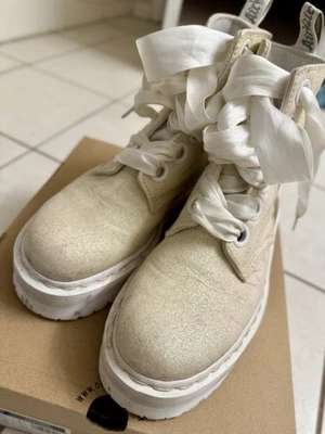 Doc Martens Molly Boot Iridescent White Glitter Platform w Ribbon Lace size  8 - Image 1 of 4