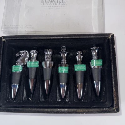 Towle Plateros 6 Piezas Tapón Botella de Vino Diseño Ajedrez Set En Caja Original Foto 1 de 4