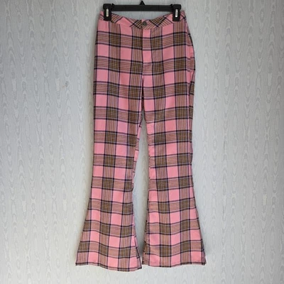 Sexy Pantalones Acampanados A Cuadros Rosa Años 90 70 De Colección Y2K Casi Famosos Para Mujer 3 26x31 Foto 1 de 4