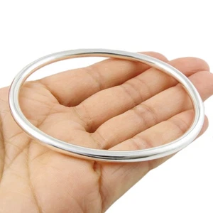 Large Bangle 925 Sterling Silver Hallmarked Oval Polished Bracelet for Women - Picture 1 of 6