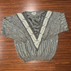 Vintage Mondo Sweater Mens Large Abstract Knit Pullover 90s Gray Black XL Cotton - Picture 1 of 7