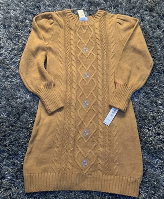 Nuevo con etiquetas Vestido Suéter Nicole Miller Niñas 8 Galletas Tejido con Cable Bordado Flores Foto 1 de 4