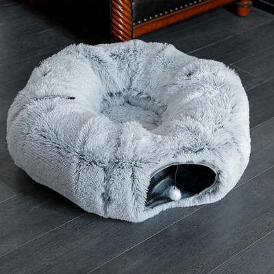 Cat Tunnel Bed Cave Toy Interactive Plush Condo Kennel Nest Cat Donut Warm Bed - Image 1 of 4