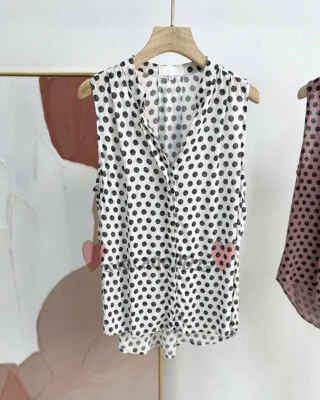 Brand New Bella Dahl Grigorieva Button Down Top Polka Dot Sleeveless Shirt-WHITE - Image 1 of 4