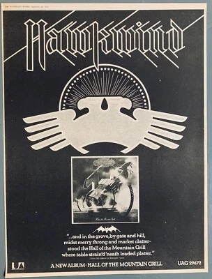 HAWKWIND 1974 vintage POSTER ADVERT HALL OF THE MOUNTAIN GRILL - Image 1 of 3
