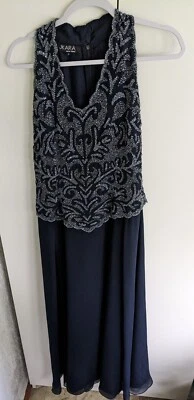 Vestido largo con cuentas J Kara talla 6 formal de graduación azul oscuro Foto 1 de 4