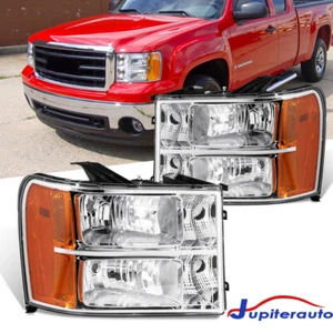 For 2007-2013 GMC Sierra 1500 2500HD 3500HD Headlights Chrome Clear A Pair - Picture 1 of 17