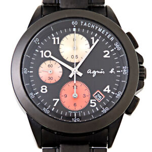 Agnes b. Chronograph Men's Watch 7T92-LY0 Stainless steel black quartz Used: A