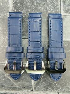 24mm BIG CROCO Grain Leather Strap Blue Watch Band Pre-V for fits PANERAI blue