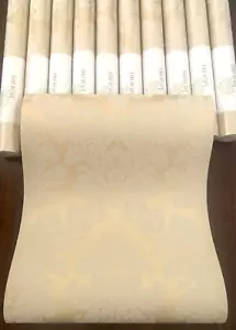 11 Rolls~Pear Tree Studios Damask Wallpaper Mica Cream/Gold 11-yds x 20.9" - Picture 1 of 11