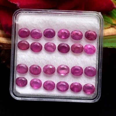 24 Pcs Natural Mozambique Ruby Rich Red 5mm 4mm Oval Faceted Cut Loose Gemstones - Image 1 of 4