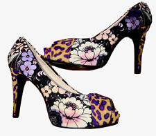 Peep Toe Platform Heels Floral Leopard Spring Shoes Textile Nine West Print NWOT