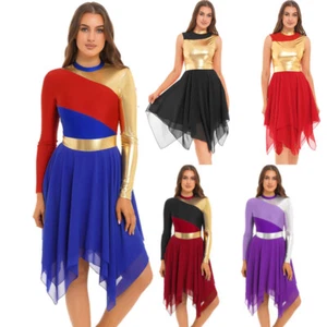 Women's Praise Dance Dress Liturgical Metallic Color Block Robe Worship Dresses - Picture 1 of 99