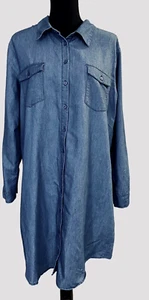 CAVALINI BLUE CHAMBRAY TUNIC/DRESS, ROLL-TAB SLEEVES, POCKETS, SHIRTTAIL HEM, XL - Picture 1 of 7