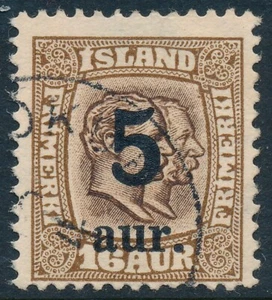 Iceland Scott 130/Facit 104, 5/16 aur Double Heads Provisional, Fine used - Picture 1 of 1