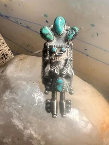 Kachina ring size 6.75 long turquoise Navajo sterling silver women - Picture 1 of 12