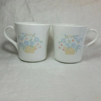 Juego de 2 tazas de aciano Corning Country canasta de flores azules y rosadas 8 oz Foto 1 de 4