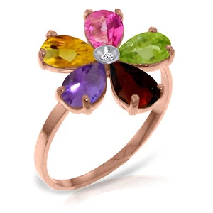 Brand New 14K Solid Rose Gold Ring w/Natural Diamond & Multi Gemstones - Picture 1 of 4