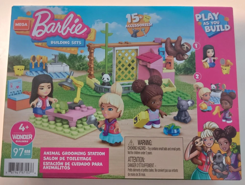 Barbie ANIMAL GROOMING STATION Mega BUilding Set 97 pcs, 15 + accessories Mattel - Image 1 of 1