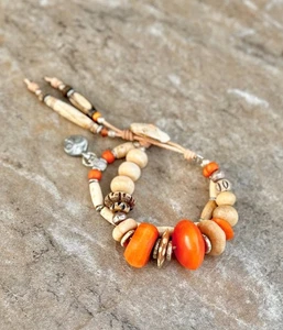 Orange and Cream Boho Hippie Bracelet - Picture 1 of 15