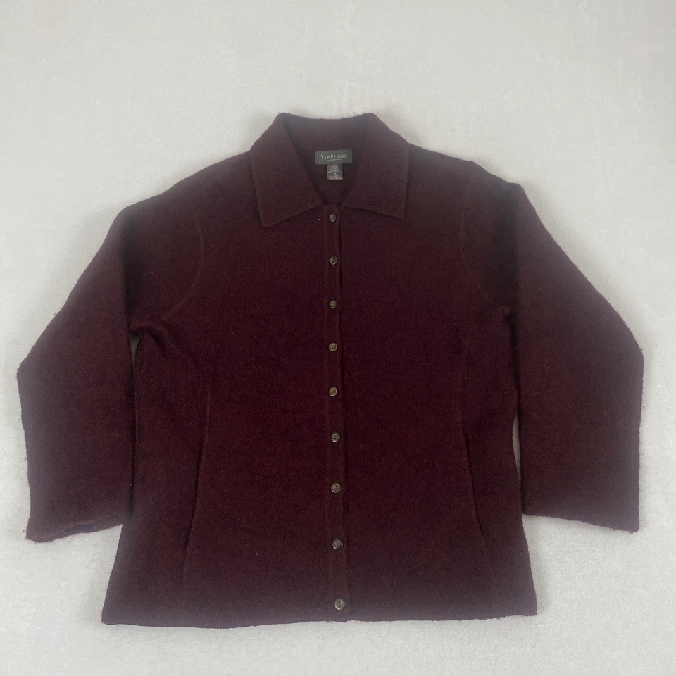 Camisa Chaqueta De Colección Van Heusen Lana Roja Granate Polar Cuello Abotonado Mediana Foto 1 de 4