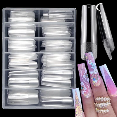 240 piezas XL puntas cuadradas de gel uñas postizas transparentes puntas cuadradas extra largas completas  Foto 1 de 4