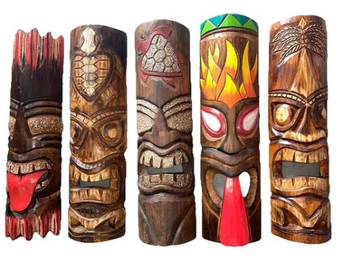 SET OF 5 20" TIKI MASK HAWAIIAN WALL ART ISLAND HOME DECOR BAR TROPICAL - Image 1 of 2