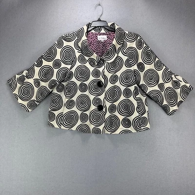 3 Sisters Jacket Women's XL Black/Beige 100% Linen Short Blazer Artsy - Image 1 of 4