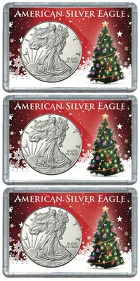 x3 Harris Snaplock - Estuche de regalo de árbol de Navidad para monedas American Silver Eagle de vacaciones Foto 1 de 2