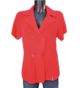 Red Cardigan UN JOUR AILLEURS Double Breasted Short Sleeves Size 44 FR - Picture 1 of 12