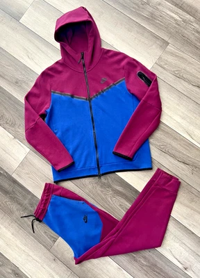 NIKE TECH FLEECE 2 Piece Tracksuit Sangria Purple Blue Men's Hoodie Pants Small - Image 1 of 4