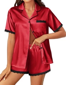 Pajamas for Women Silk Satin Lounge Sleep Set Button Down 2 Piece Pajamas Set... - Picture 1 of 6